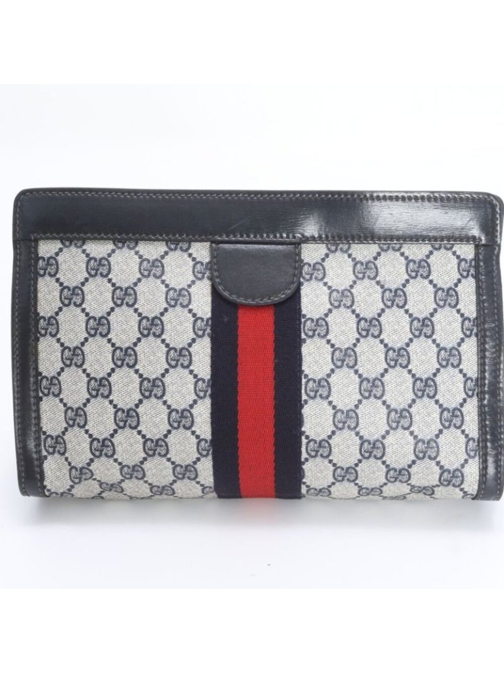 Gucci Vintage GG Supreme Leather Clutch Pouch Commuting Business Navy Ree - Picture 2 of 9